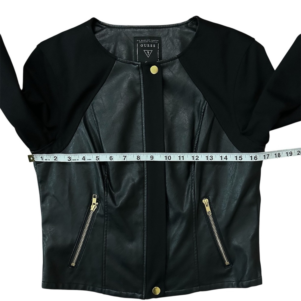 Guess Black Faux Leather Waist-Length Jacket Size Medium - Picture 9 of 12